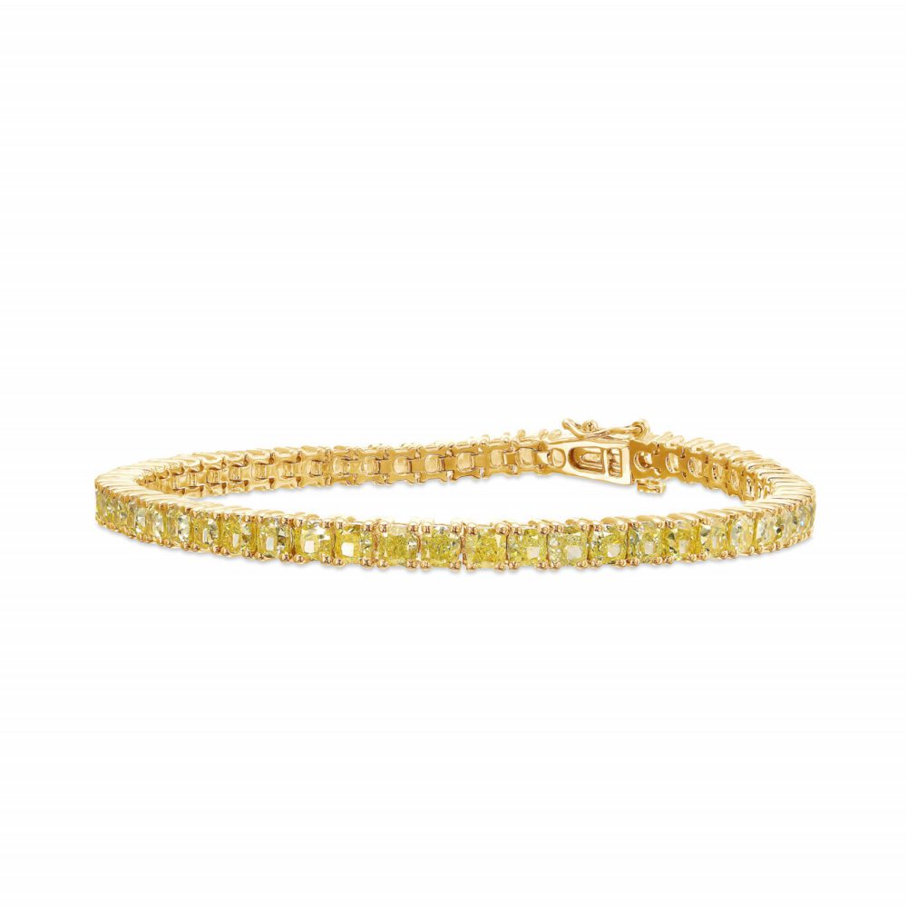 Lab grown diamonds in Cyprus -best quality and price- 11ct Fancy Yellow Cushion Cut Diamond Tennis Bracelet by Jolan Jewelry