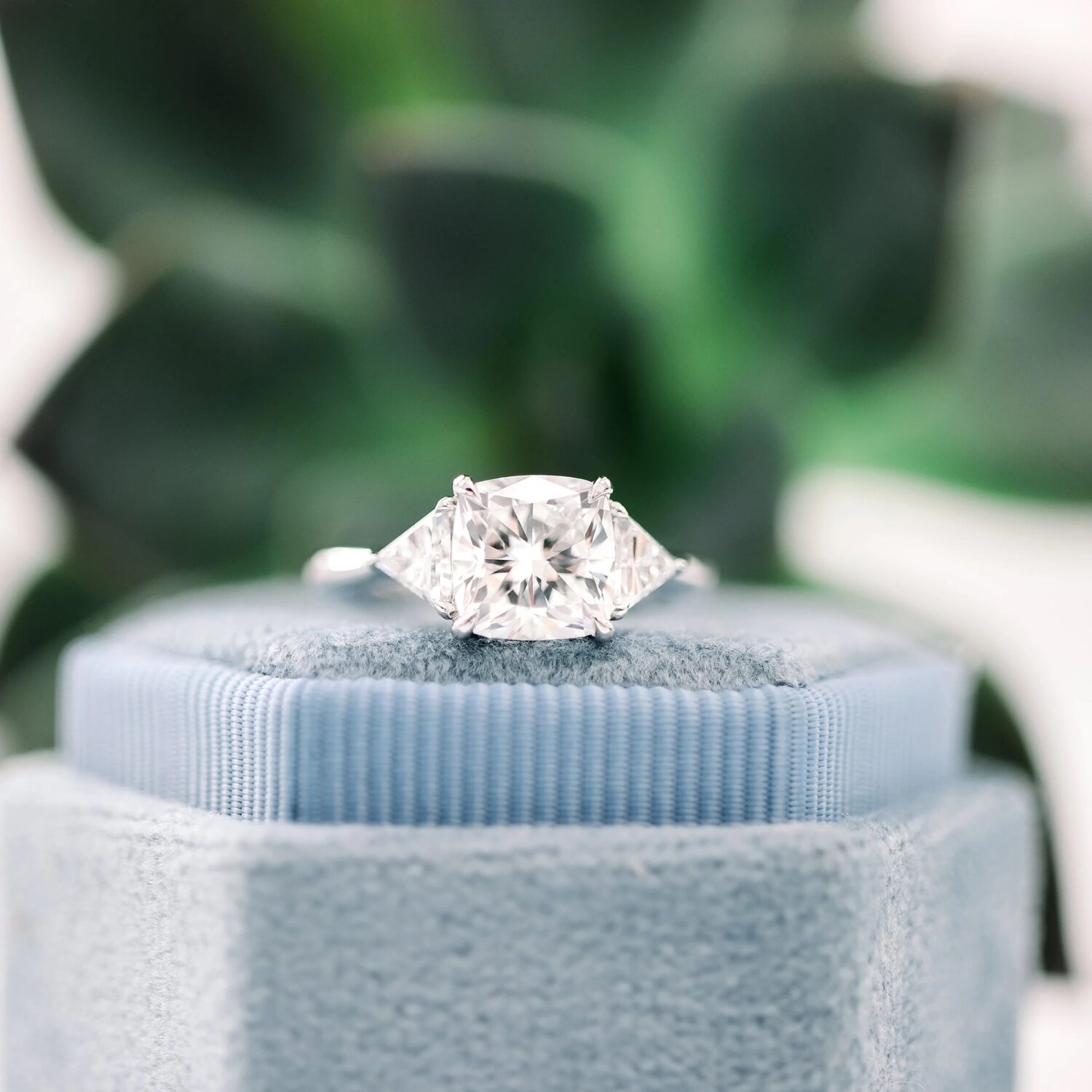 Lab grown diamonds in Cyprus - The Cushion and Trillions Trio 1.6 to 9ct Three Stone Diamond Engagement Ring best quality and price