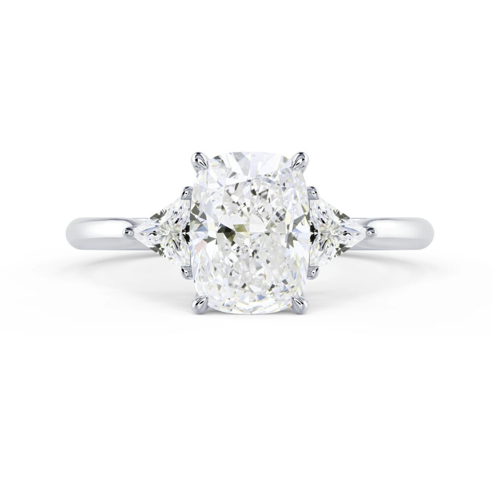 Lab grown diamonds in Cyprus - The Cushion and Trillions Trio 1.6 to 9ct Three Stone Diamond Engagement Ring best quality and price