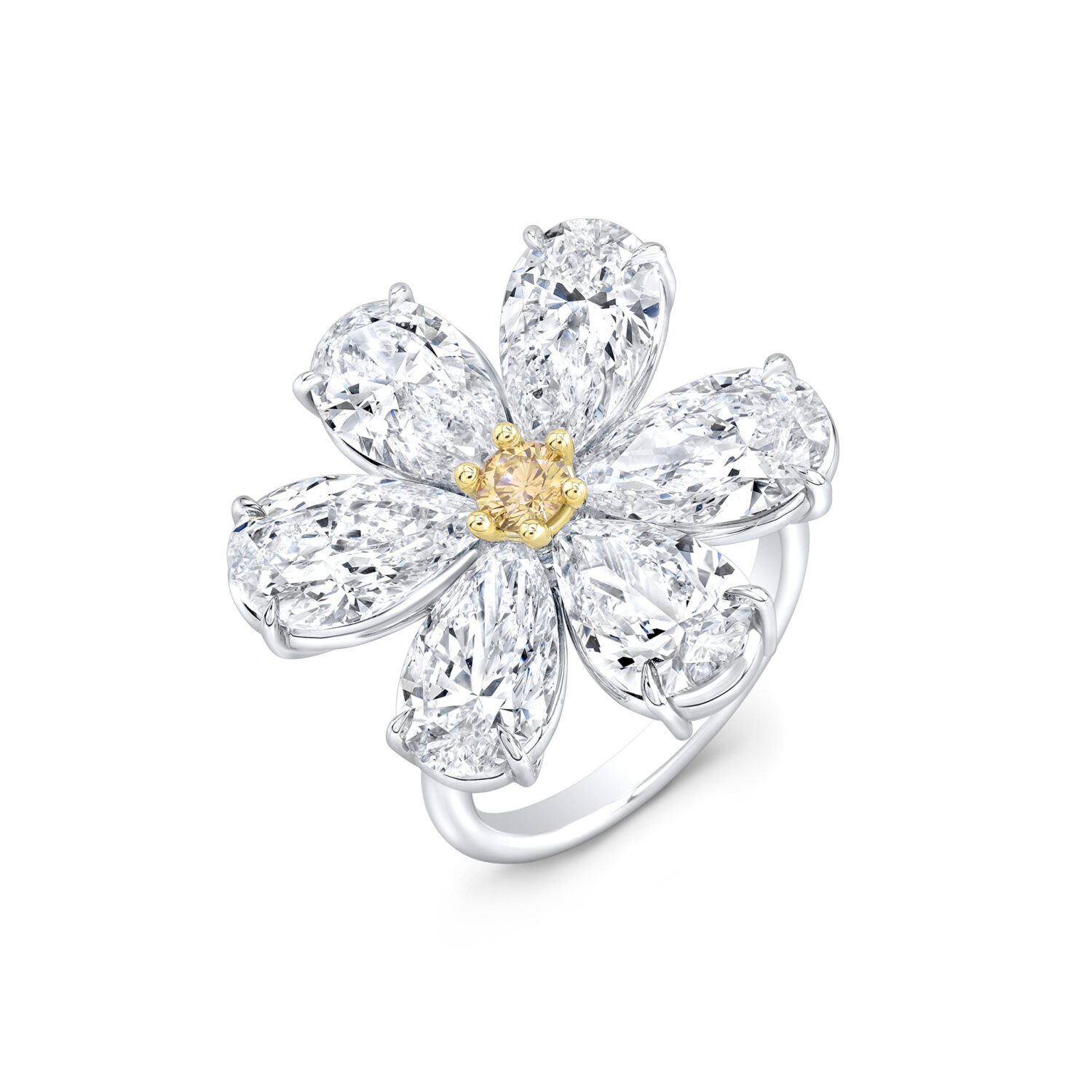 Lab grown diamonds in Cyprus - The Daisy Fancy Yellow or Colorless Pear Cut 6ct / 9ct /12 ct Diamond Ring best quality and price